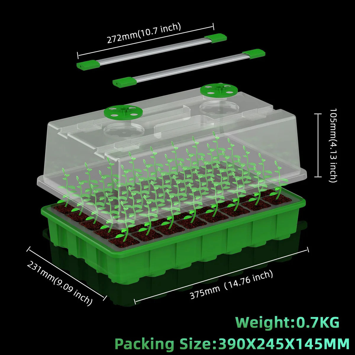 Seed Starter Tray with LED Grow Lights - 40-Cell | Full Spectrum LEDs | White & Blue Light / Red & Blue Light | Adjustable Brightness and Timer | USB Plug | for Indoor Plant Growing | 1 / 2 Pack