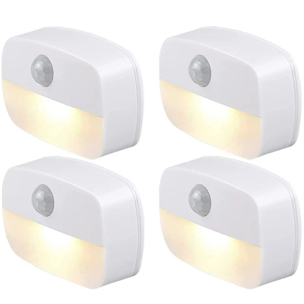 LightingWill PIR Motion Sensor LED Night Light Battery Operated Stick On Under Cabinet Light Warm White Daylight White for Stairway Kitchen Hallway 4 Pack 10 Pack