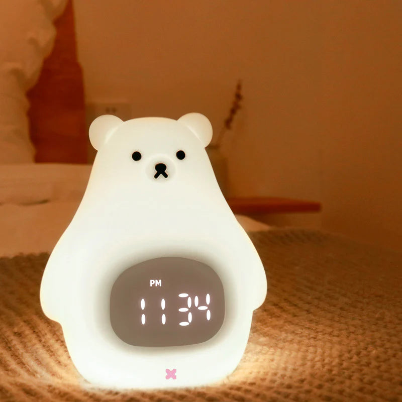 LightingWill Silicone Alarm Clock LED Night Light Rechargeable Baby Nursery Lamp Timer 3 Color Touch RGB Remote Control Sleep Light for Baby Kids Bedroom