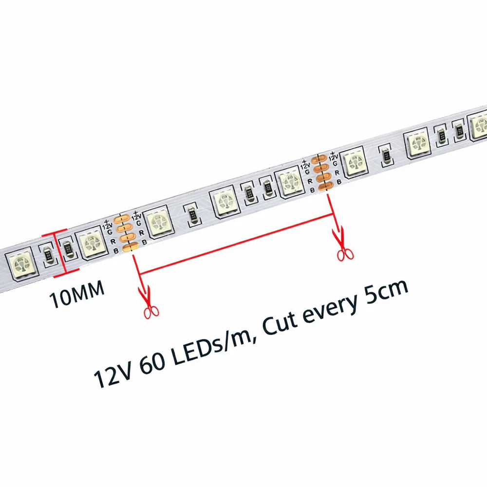 LightingWill 10MM SMD5050 RGB LED Strip Light - DC12V | 60 / 120 LEDs/M | 10mm PCB | IP00 / IP65 / IP67 | 5/50M | for Mirror, Kitchen Cabinet, Bedroom