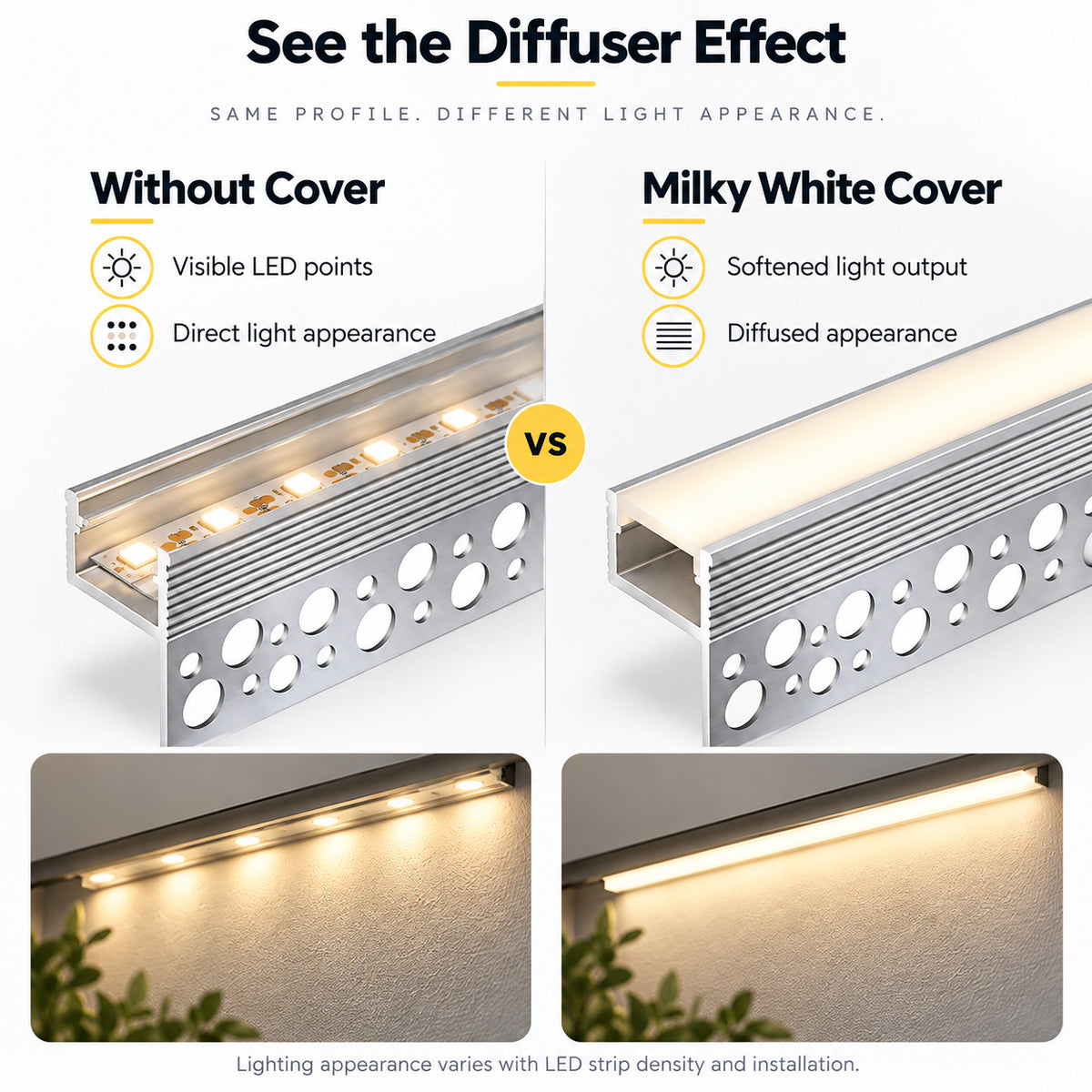 Silver XT-1118 One-Sided LED Aluminum Channel for Plaster-In Drywall, Fits LED Strips Up to 12mm Wide, with Milky White Diffuser