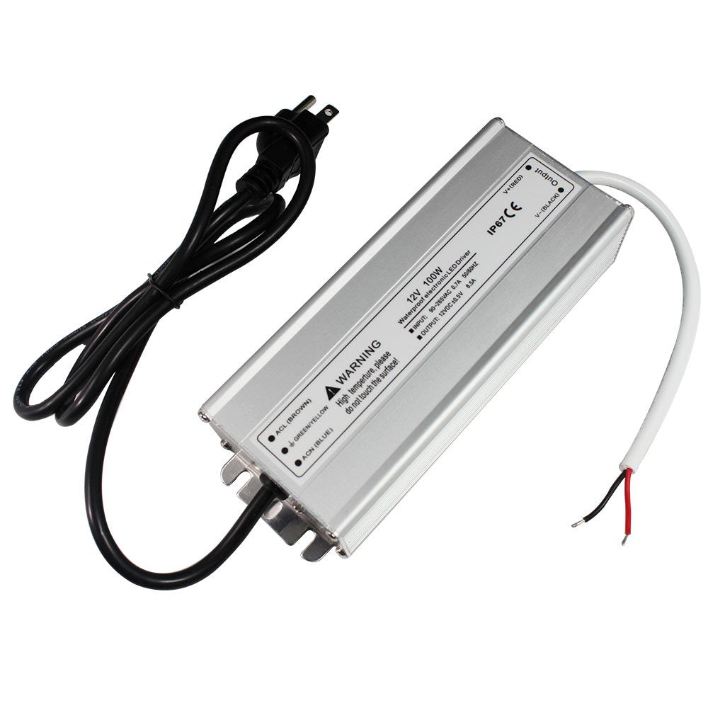 LightingWill Wasserdichter IP67-LED-Netzteil-Treiber-Transformator, 100 W, 110 V AC auf 12 V DC, Niederspannungsausgang mit 3-poligem Stecker, 1 m Kabel für den Außenbereich