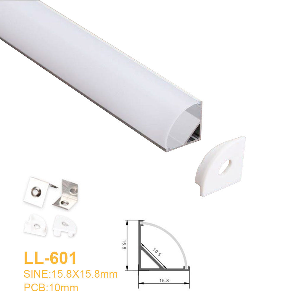 15,8 MM x 15,8 MM Mini-V-förmiges LED-Aluminiumprofil mit gewölbter weißer Abdeckung für die Eckmontage von LED-Streifenbeleuchtung