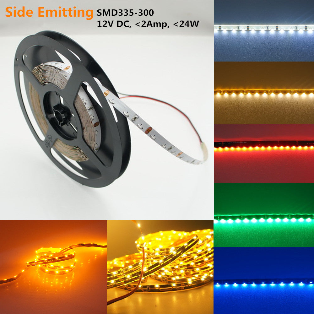 DC12V 5Meter (16.4Ft) Side-Emitting SMD335 300LEDs/Roll Flexible LED Strips 60LEDs/M 4.8W Per Meter Ribbon Lamp 8mm Wide