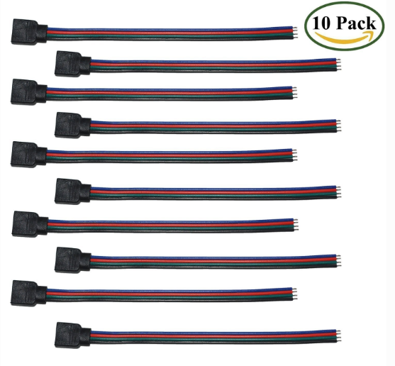 10pcs Pack RGB LED Light Strips Connector with 4Pin plug RGB LED Strip Connector Cable for SMD 5050/3528 RGB LED Strip light - 15cm/6 Inch