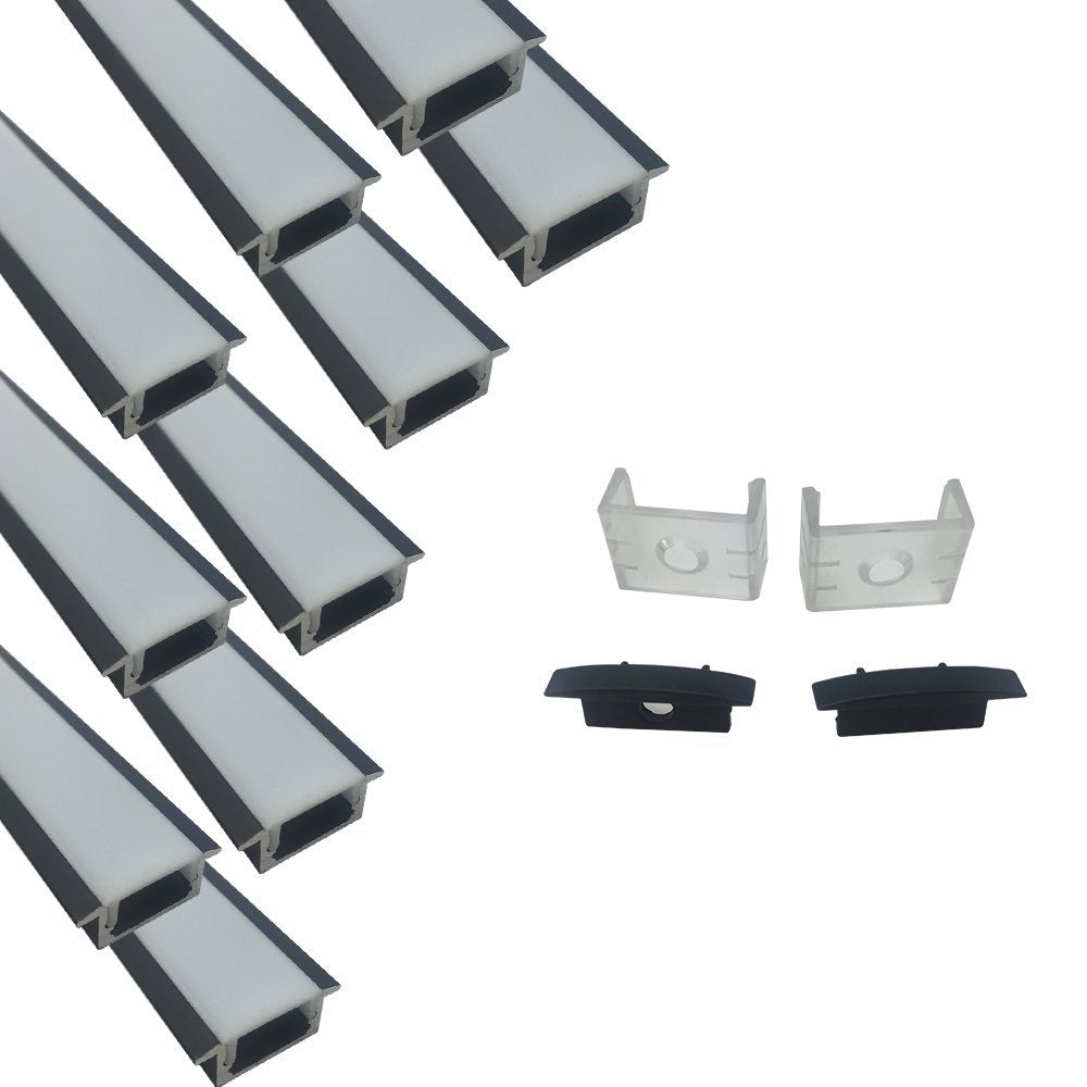 Black U01 9x23mm U-Shape Internal Profile Width 12mm LED Aluminum Channel System with Cover, End Caps and Mounting Clips for LED Strip Light Installations