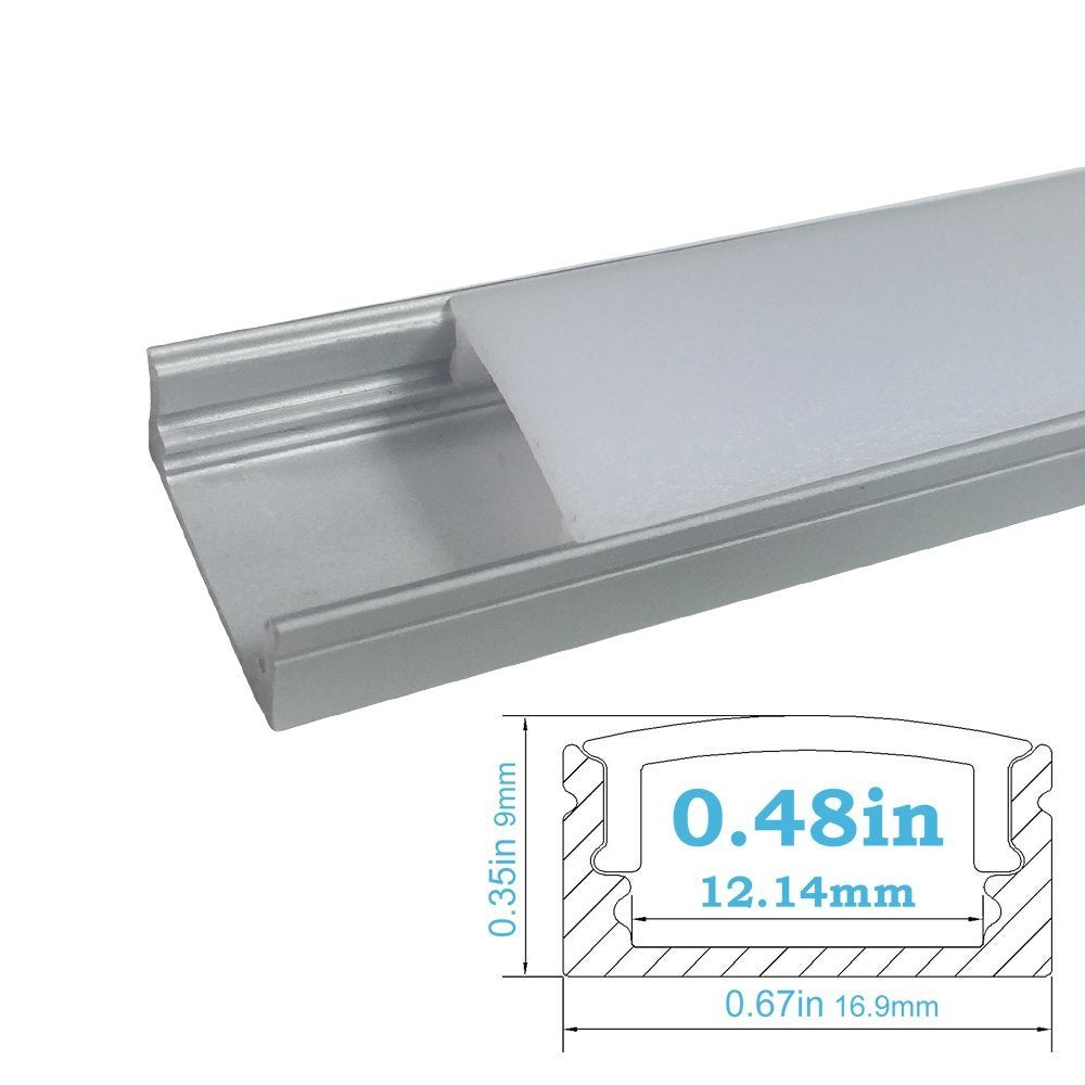 Silbernes U02 9 x 17 mm U-förmiges Innenprofil, Breite 12 mm, LED-Aluminium-Kanalsystem mit Abdeckung, Endkappen und Befestigungsclips für die Installation von LED-Lichtstreifen