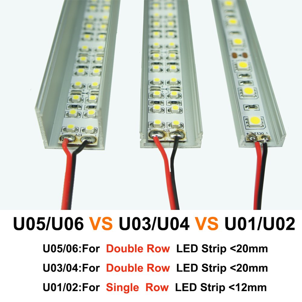 Sliver U06 24 x 24 mm, silberner U-förmiger LED-Aluminiumkanal, schwarzes Gehäuse, Innenbreite 20 mm, mit weißer Diffusor-Abdeckung, Endkappen und Befestigungsclips für die punktfreie Installation von LED-Lichtstreifen