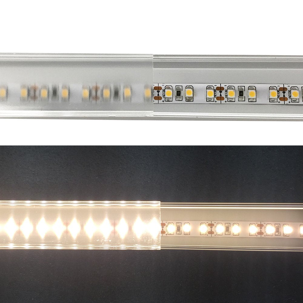 Sliver U06 24 x 24 mm, silberner U-förmiger LED-Aluminiumkanal, schwarzes Gehäuse, Innenbreite 20 mm, mit weißer Diffusor-Abdeckung, Endkappen und Befestigungsclips für die punktfreie Installation von LED-Lichtstreifen